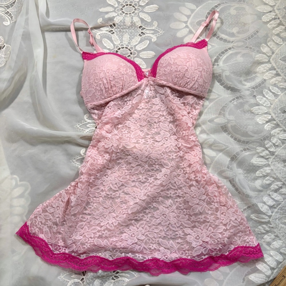 Y2K Babydoll Pink Lace Chemise Padded Party Lingerie Large